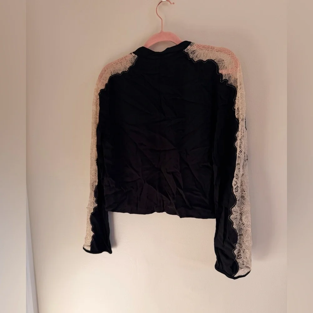 Free People Black Blouse with Lace Accents